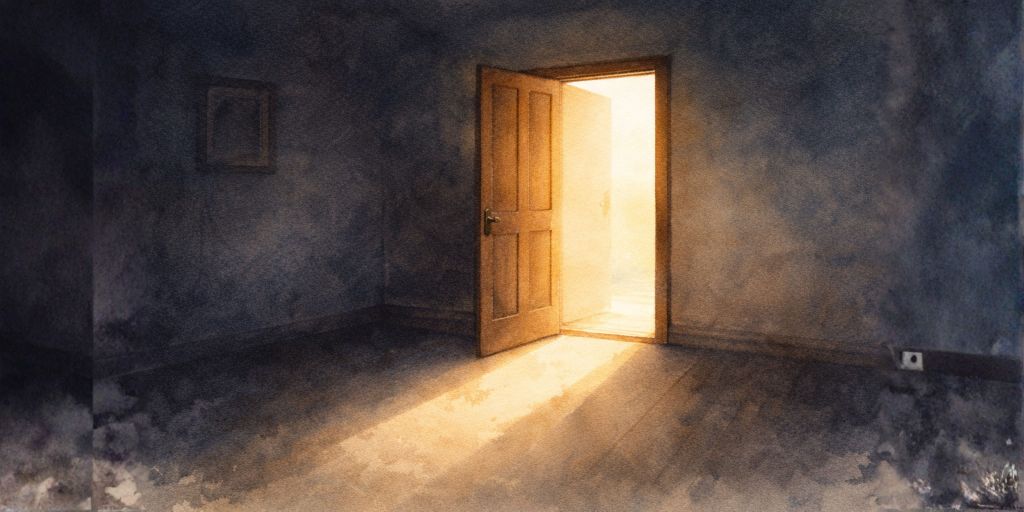 open doorway with light entering a darkened room, representing how to build quiet confidence