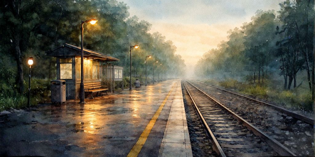 empty train station watercolour representing how to deal with job hunting rejection