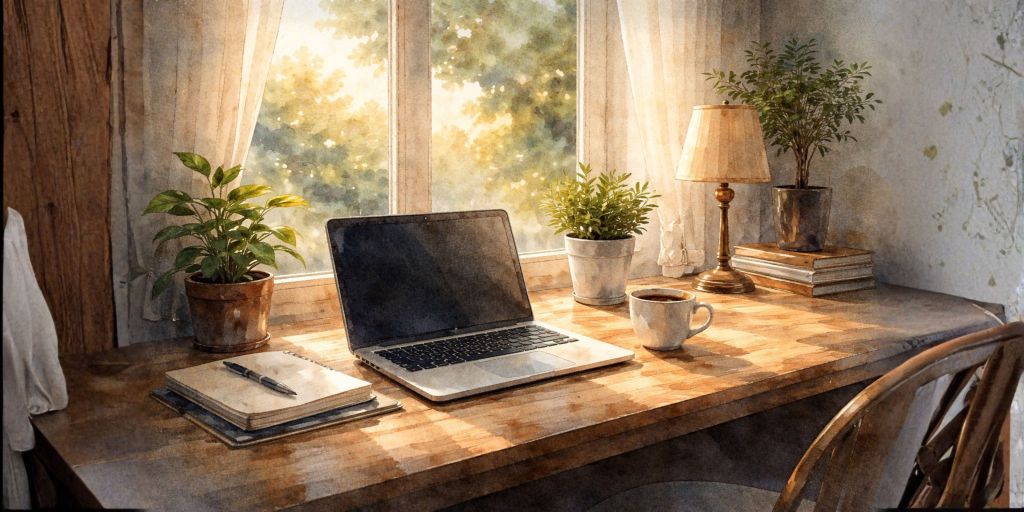 watercolour workspace illustration symbolising how to start a small business with big dreams