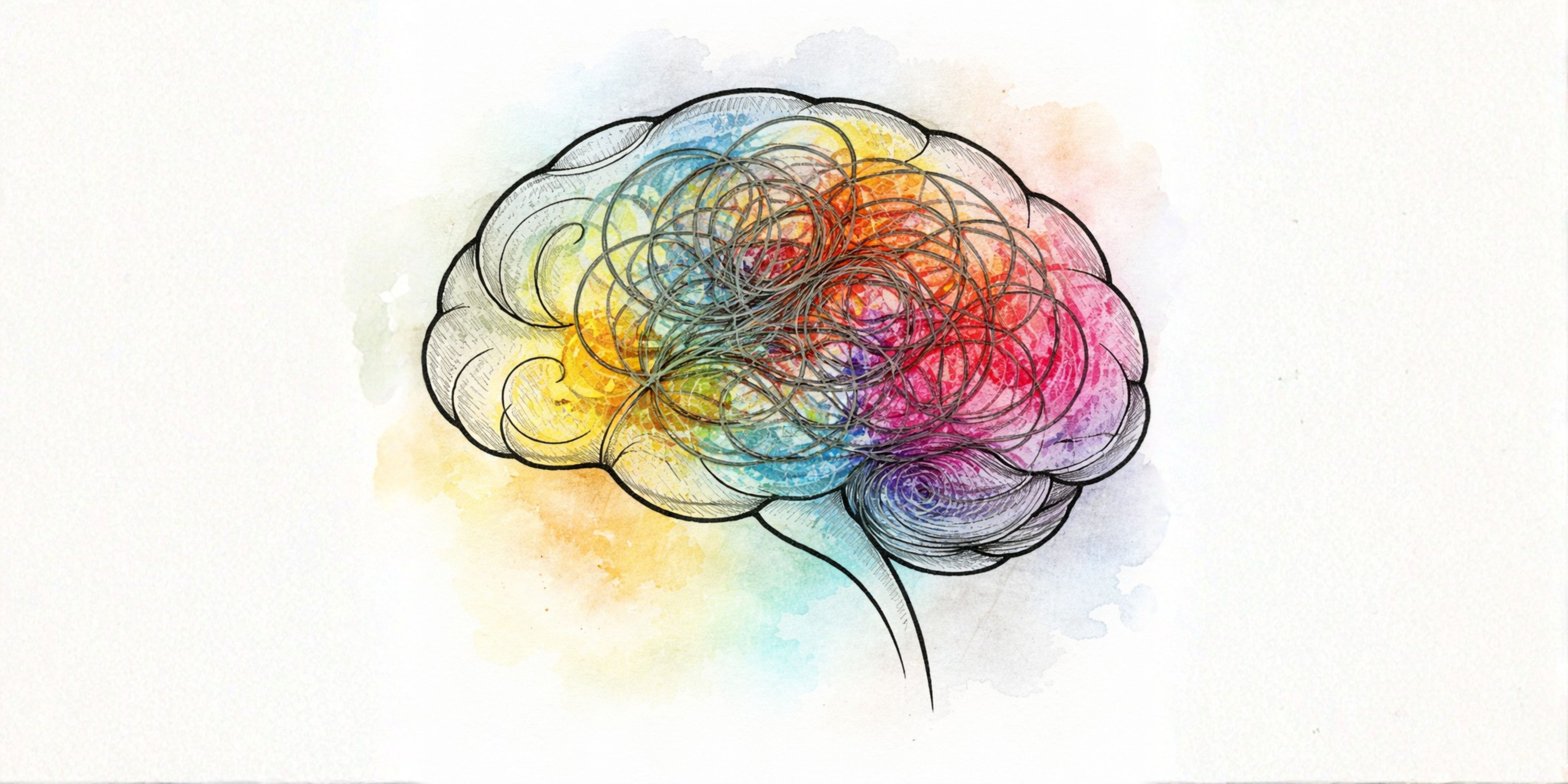 abstract colourful brain illustration showing ADHD overwhelm and mental clutter