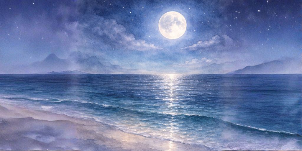 Calm ocean under moonlight symbolising overthinking, mental clarity, and mindfulness