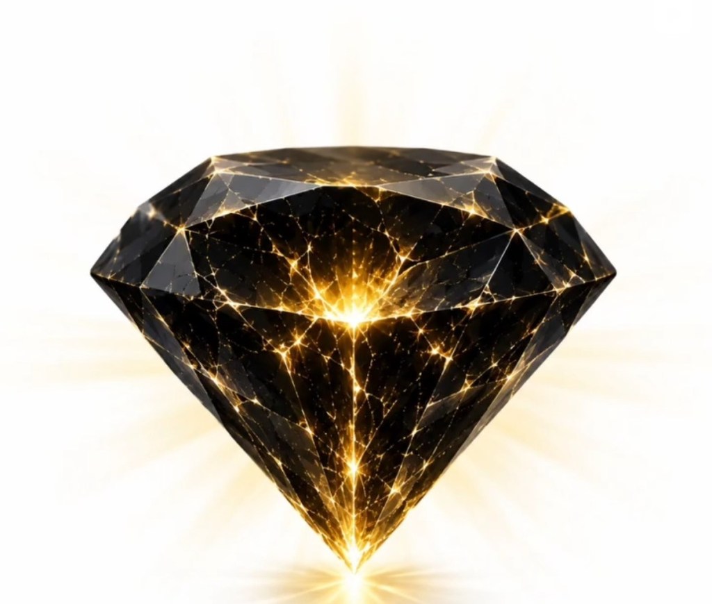 Black diamond emerging from darkness, symbolising pressure, pain, strength and transformation in the poem Pressure — Black Diamond.