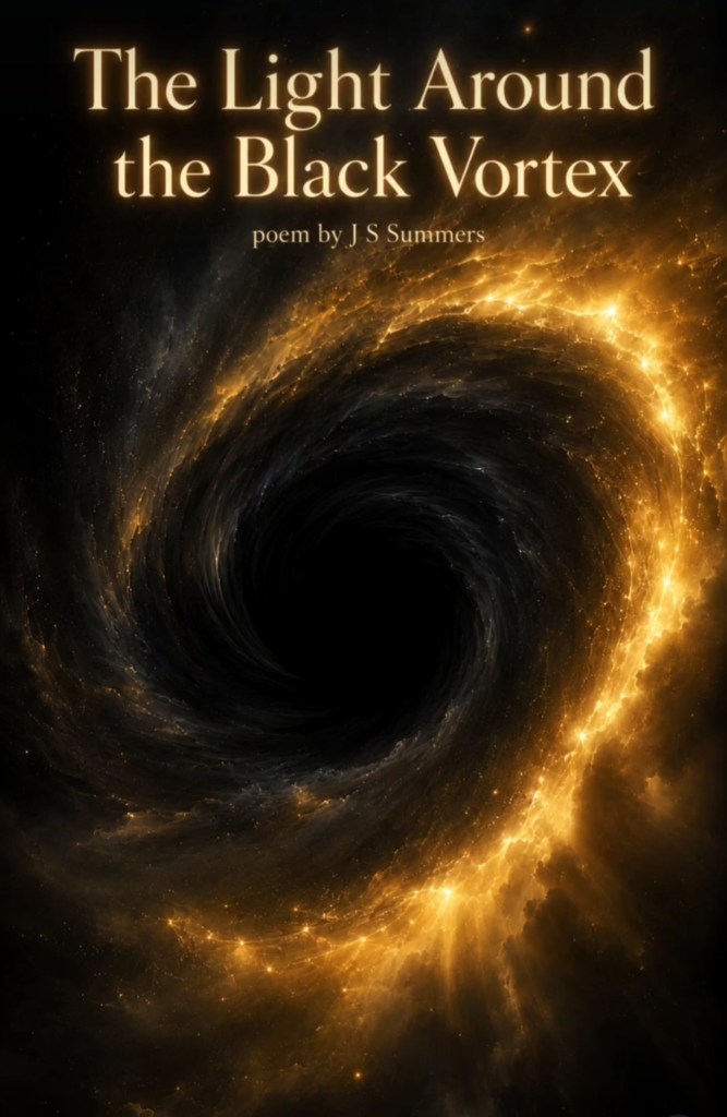 Golden light surrounding a dark black vortex, symbolising hope, survival and light beyond pain in The Light Around the Black Vortex.